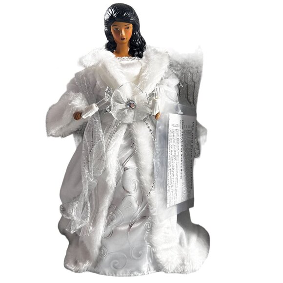 Ashland Christmas Angel Lighted Tree Topper Silver Wings White Gown Cord - Picture 1 of 16